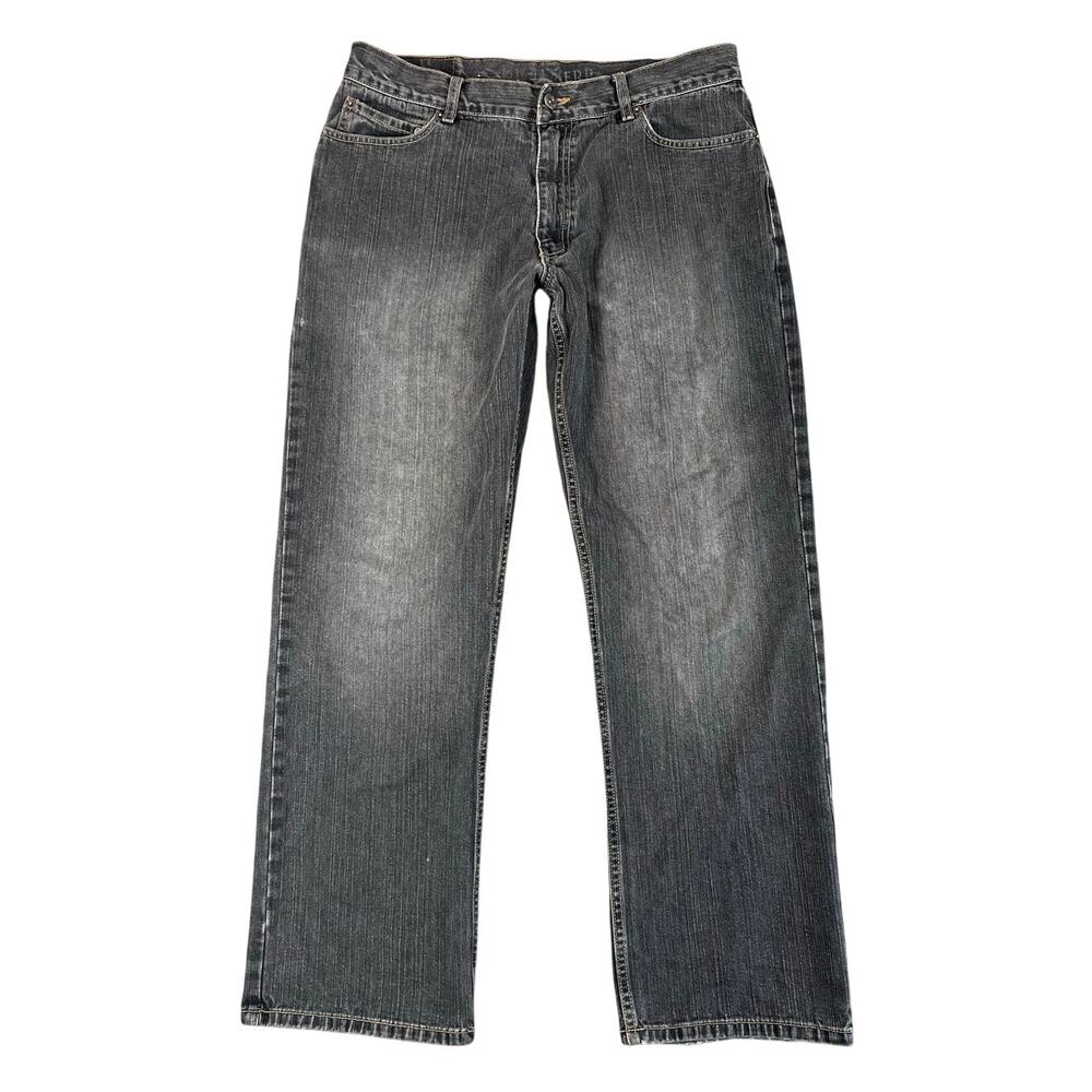 High Sierra True Straight Leg Jeans Gray Wash Mid Rise Distressed Denim - 34x30